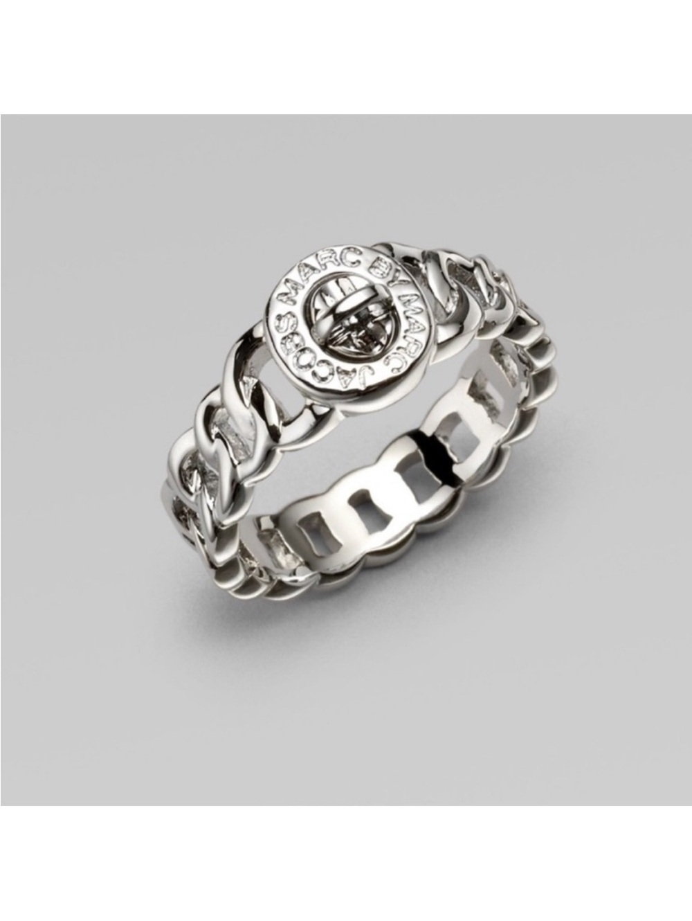 Marc by Marc Jacobs Silver Tone Katie Turn Lock Chain Ring NEW SMALL/MEDIUM